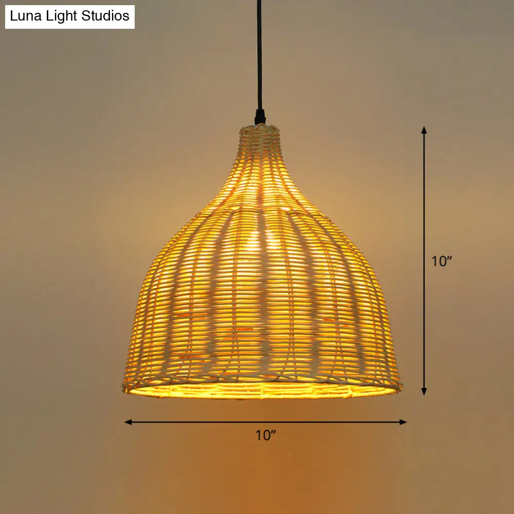 Bamboo Asian Hanging Lamp - Single-Bulb Ceiling Fixture For Restaurants In Beige