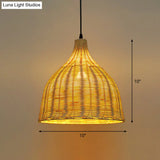 Bamboo Asian Hanging Lamp - Single-Bulb Ceiling Fixture For Restaurants In Beige