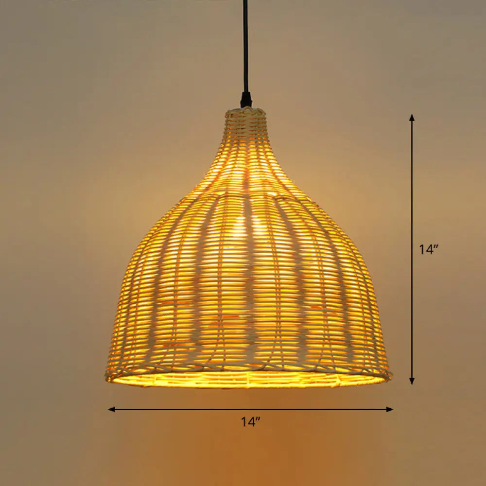 Bamboo Asian Hanging Lamp - Single-Bulb Ceiling Fixture For Restaurants In Beige / 14