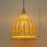 Bamboo Asian Hanging Lamp - Single-Bulb Ceiling Fixture For Restaurants In Beige / 14