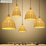 Bamboo Asian Hanging Lamp - Single-Bulb Ceiling Fixture For Restaurants In Beige