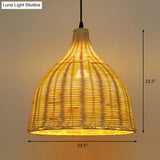 Bamboo Asian Hanging Lamp - Single-Bulb Ceiling Fixture For Restaurants In Beige