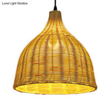 Bamboo Asian Hanging Lamp - Single-Bulb Ceiling Fixture For Restaurants In Beige