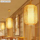Bamboo Asian Lantern Pendant Light - Single Head Ceiling Drop For Restaurant & Dining Room Decor