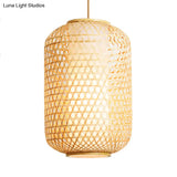 Bamboo Asian Lantern Pendant Light - Single Head Ceiling Drop For Restaurant & Dining Room Decor