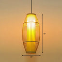 Bamboo Barrel Asian Pendant Light For Restaurants - Wood Finish With 1 Bulb / 10’
