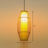 Bamboo Barrel Asian Pendant Light For Restaurants - Wood Finish With 1 Bulb / 8’