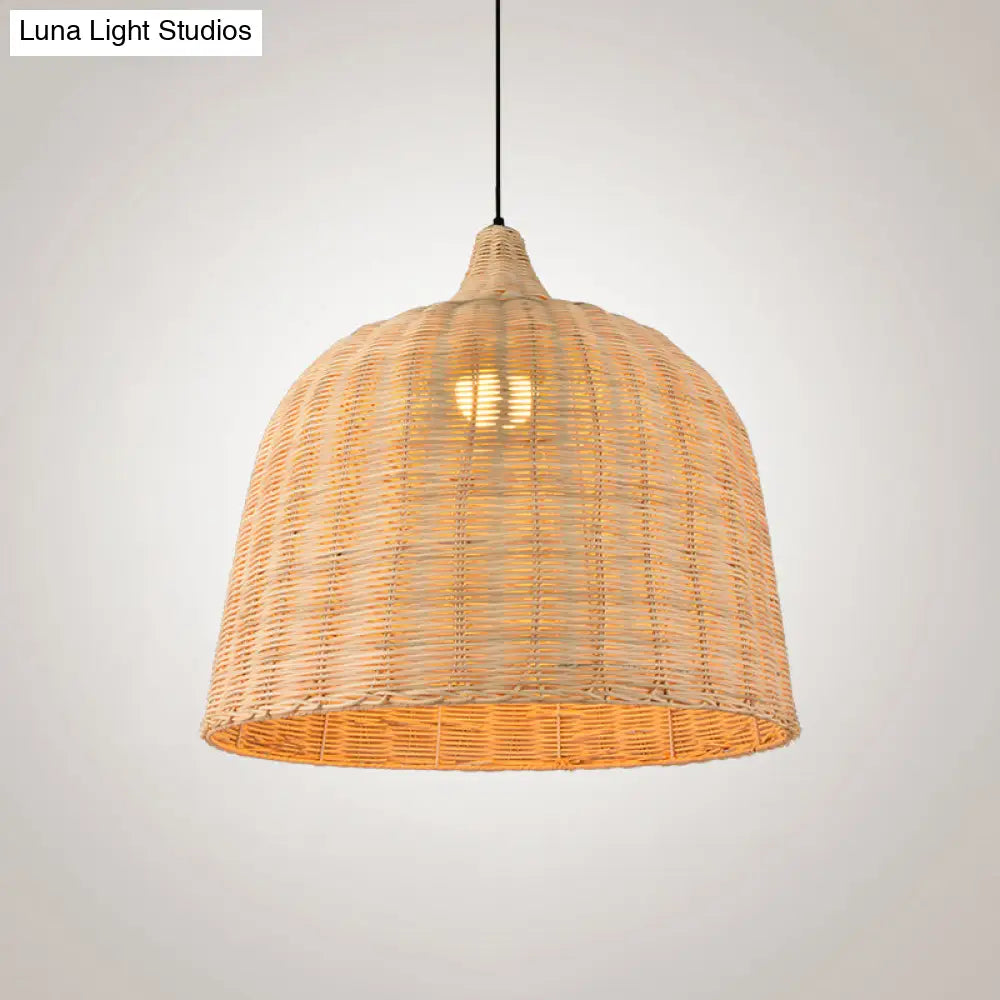 Bamboo Bell Hanging Lamp: Handcrafted 1-Light Pendant For Restaurants - 10’/12’/23.5’ Wide