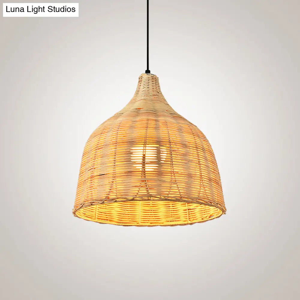 Bamboo Bell Hanging Lamp: Handcrafted 1-Light Pendant For Restaurants - 10’/12’/23.5’ Wide