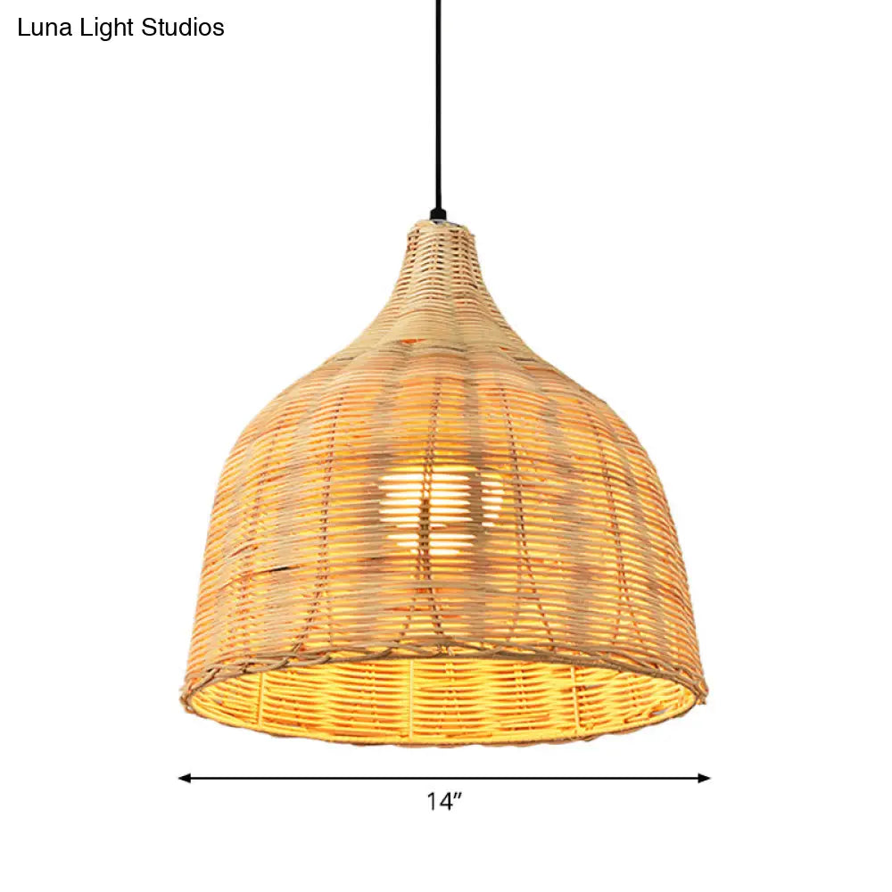 Bamboo Bell Hanging Lamp: Handcrafted 1-Light Pendant For Restaurants - 10’/12’/23.5’ Wide