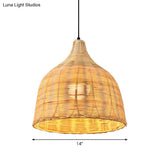 Bamboo Bell Hanging Lamp: Handcrafted 1-Light Pendant For Restaurants - 10’/12’/23.5’ Wide