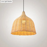 Bamboo Bell Hanging Lamp: Handcrafted 1-Light Pendant For Restaurants - 10’/12’/23.5’ Wide