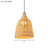 Bamboo Bell Hanging Lamp: Handcrafted 1-Light Pendant For Restaurants - 10’/12’/23.5’ Wide