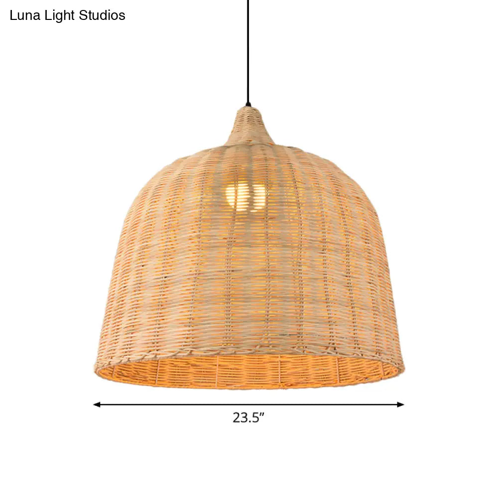 Bamboo Bell Hanging Lamp: Handcrafted 1-Light Pendant For Restaurants - 10’/12’/23.5’ Wide