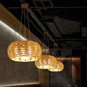 Bamboo Bird Nest Ceiling Chandelier With Opal Glass Shade - Asian Inspired Pendant Light Wood / Cord