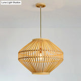 Bamboo Cage Pendant Lamp: Modern Hanging Light In Beige