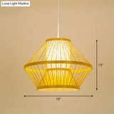 Bamboo Cage Pendant Light For Tearoom - Chinese Style 1 Bulb Beige