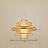 Bamboo Cage Pendant Light For Tearoom - Chinese Style 1 Bulb Beige / C