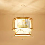 Bamboo Cage Pendant Light For Tearoom - Chinese Style 1 Bulb Beige / D