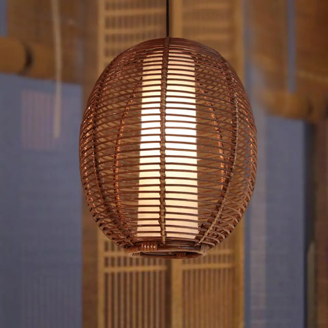 Bamboo Ceiling Pendant Light - Asian Style Brown Finish Ideal For Dining Room