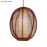 Bamboo Ceiling Pendant Light - Asian Style Brown Finish Ideal For Dining Room