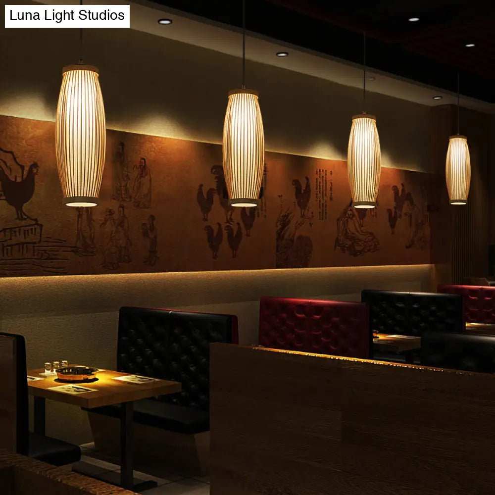 Bamboo Ceiling Pendant Light - Modern Wood Hanging Fixture For Restaurants