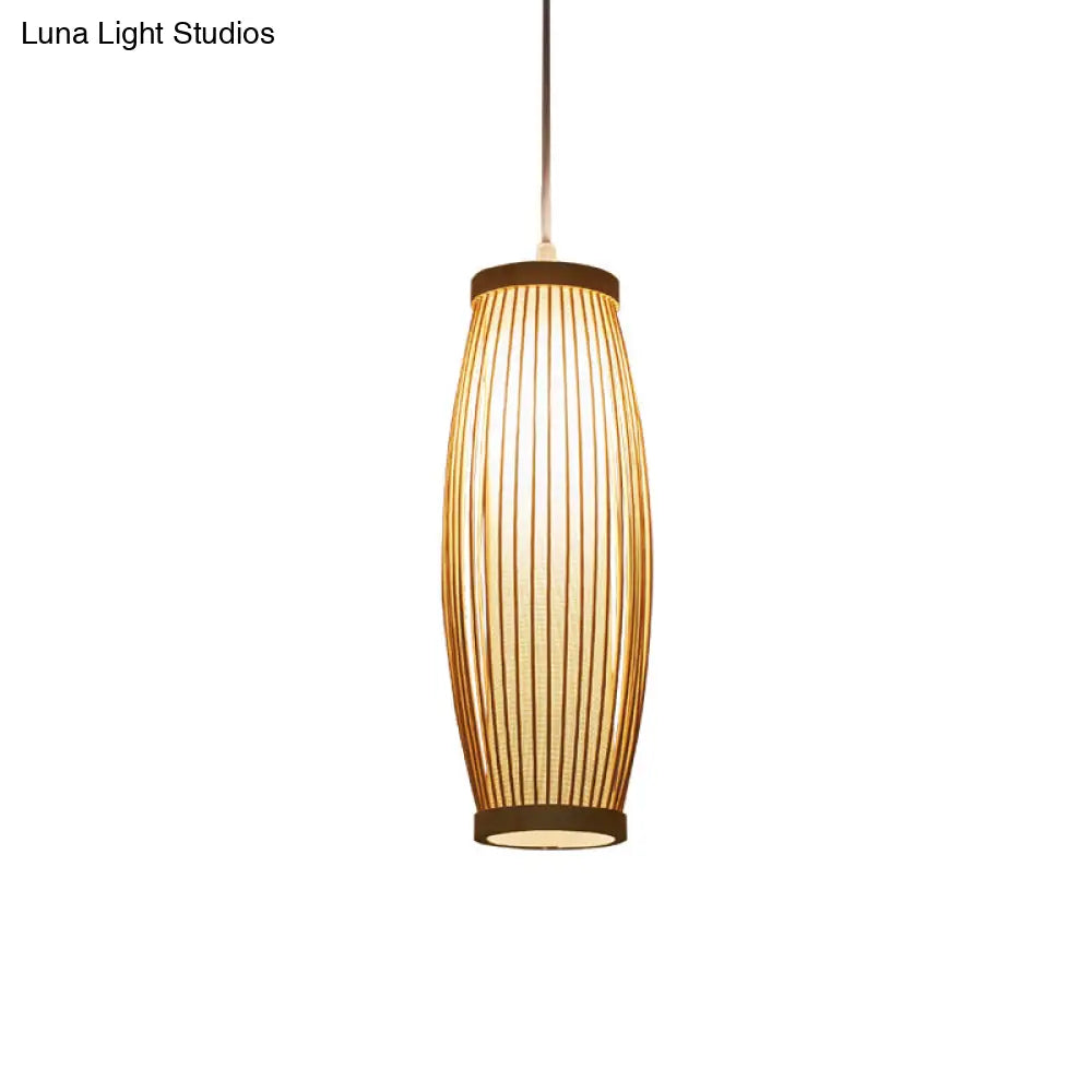 Bamboo Ceiling Pendant Light - Modern Wood Hanging Fixture For Restaurants