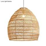 Bamboo Cloche Hanging Light Kit - Tropical Pendant Lighting Fixture (1 Head 14/18 Wide) Beige