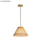 Bamboo Cone Ceiling Lamp: Modern Wood Pendant Light - Ideal For Living Room