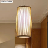 Bamboo Cylinder Dining Room Hanging Lamp - Modern Beige Light