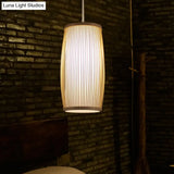 Bamboo Cylinder Dining Room Hanging Lamp - Modern Beige Light