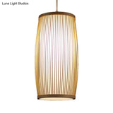 Bamboo Cylinder Dining Room Hanging Lamp - Modern Beige Light