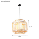 Bamboo Cylinder Pendant Light - Japanese Style Ceiling Lamp For Restaurants Beige