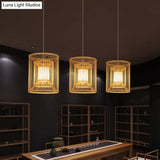 Bamboo Cylindrical Pendant Light - Wood Hanging Lamp Kit For Tearoom