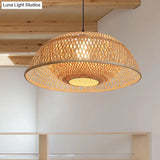 Bamboo Dome Pendant Light Fixture Kit - 1 Bulb Wood Hanging Lamp 18/23.5 Wide
