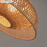 Bamboo Dome Pendant Light Fixture Kit - 1 Bulb Wood Hanging Lamp 18/23.5 Wide