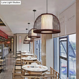 Bamboo Domed Pendant Lamp Asia 1 Light - Coffee Size Options: 14 16 18 Ideal For Dining Room