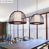 Bamboo Domed Pendant Lamp Asia 1 Light - Coffee Size Options: 14 16 18 Ideal For Dining Room