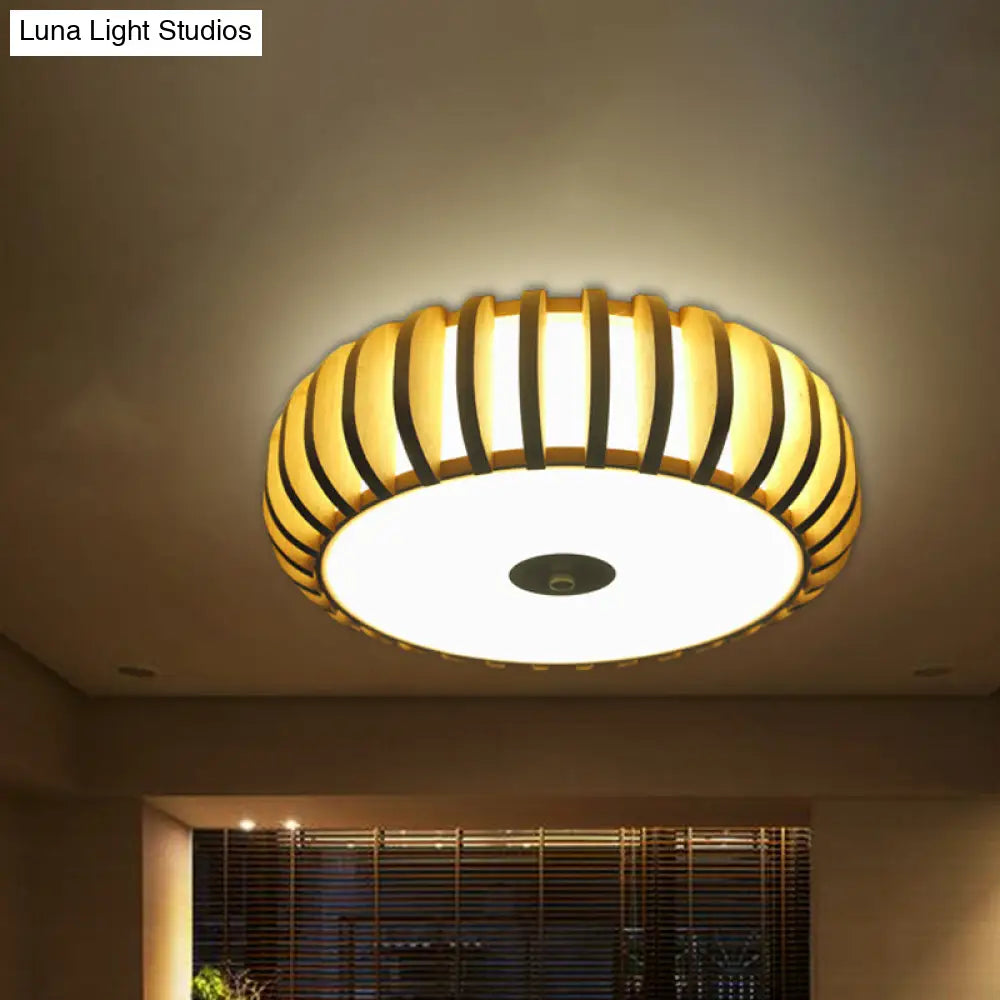 Bamboo Donut Flush Mount 3 - Bulb Ceiling Chandelier - 17’/21’ Wide Traditional Wood Design