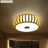 Bamboo Donut Flush Mount 3 - Bulb Ceiling Chandelier - 17’/21’ Wide Traditional Wood Design