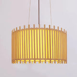 Bamboo Drum Suspension Light - Contemporary Ceiling Pendant In Beige 1 Bulb Wide Design / 17’