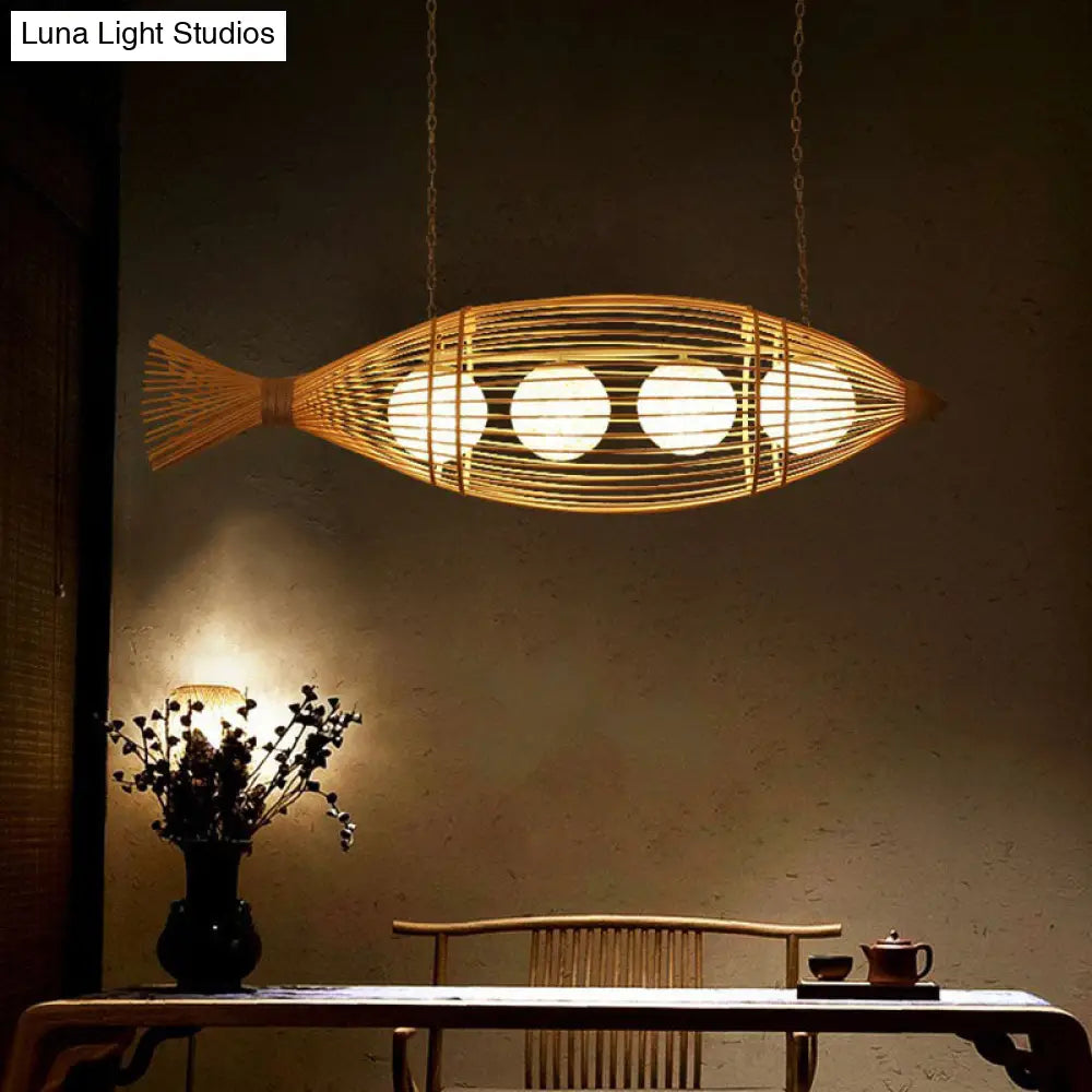 Bamboo Fish-Shaped Southeast Asian Chandelier With 3 Bulbs Ceiling Lighting Fixture