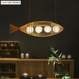 Bamboo Fish-Shaped Southeast Asian Chandelier With 3 Bulbs Ceiling Lighting Fixture