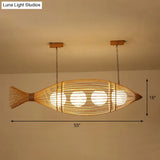 Bamboo Fish-Shaped Southeast Asian Chandelier With 3 Bulbs Ceiling Lighting Fixture