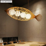 Bamboo Fish-Shaped Southeast Asian Chandelier With 3 Bulbs Ceiling Lighting Fixture