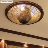 Bamboo Flush Light With 4 Bulbs - Chinese Ceiling - Mounted Fixture In Beige For Dining Room