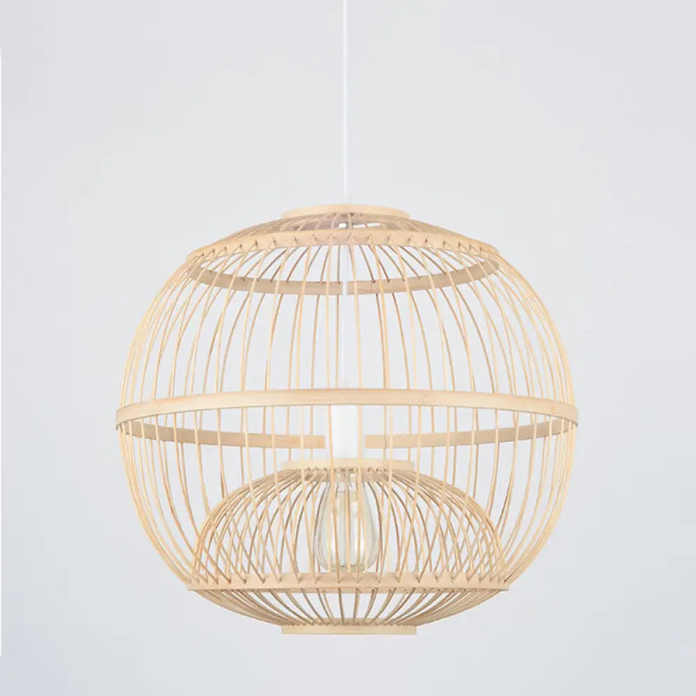Bamboo Globe Pendant Light Fixture - 14/16 Dia 1 Modern Style Beige Ideal For Dining Rooms / 14