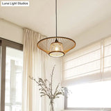 Bamboo Hand-Made Ceiling Lamp - Modern 1-Light Beige Pendant For Dining Room