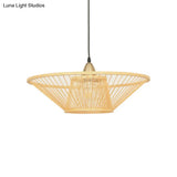 Bamboo Hand-Made Ceiling Lamp - Modern 1-Light Beige Pendant For Dining Room