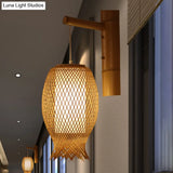 Bamboo Handcrafted Sconce Light - 1 Head Khaki Wall Mount With White Parchment Shade Asian Inspired